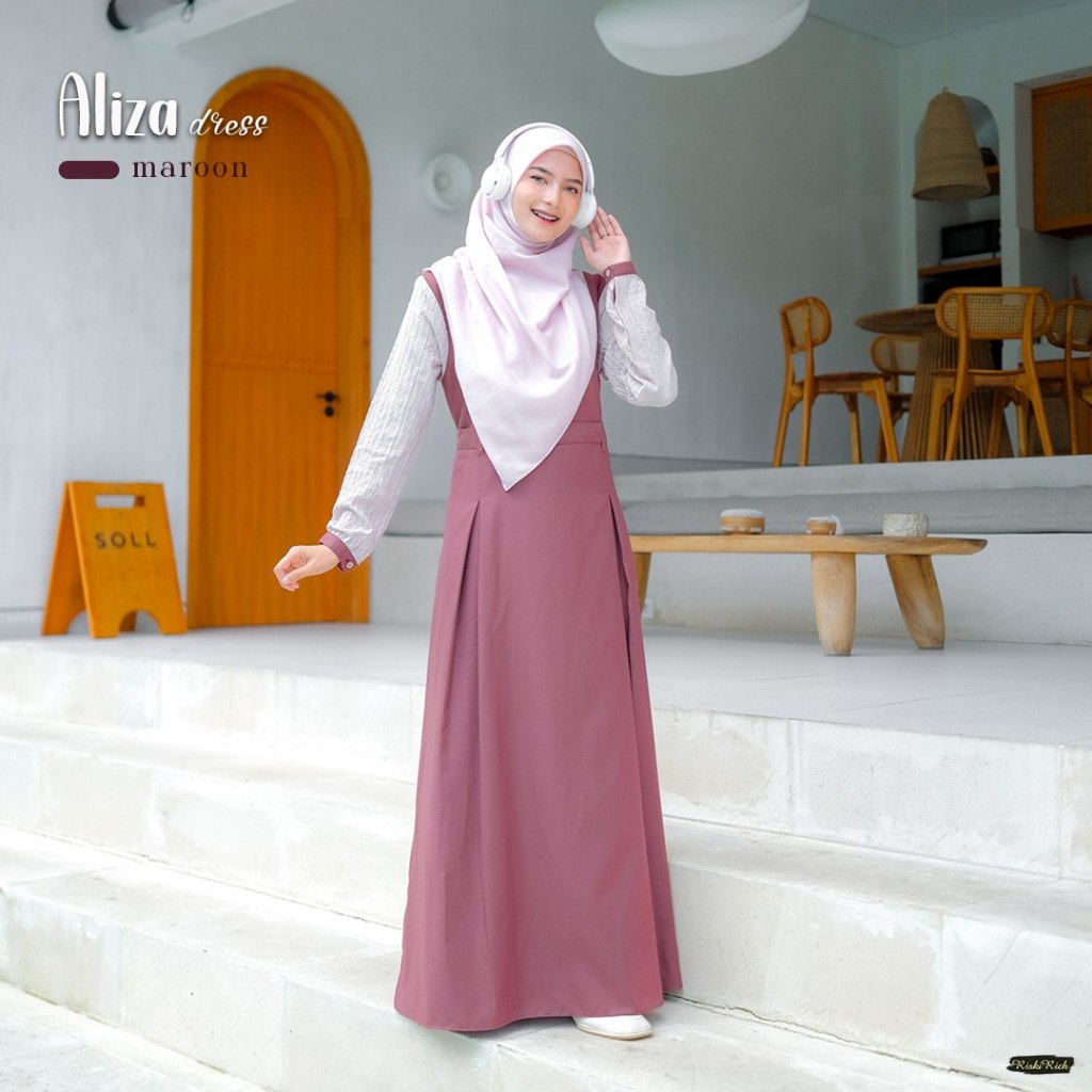 Jual Riskirich Aliza Two Tone Series Gamis Overall Busui Wanita Remaja Muslimah Kekinian