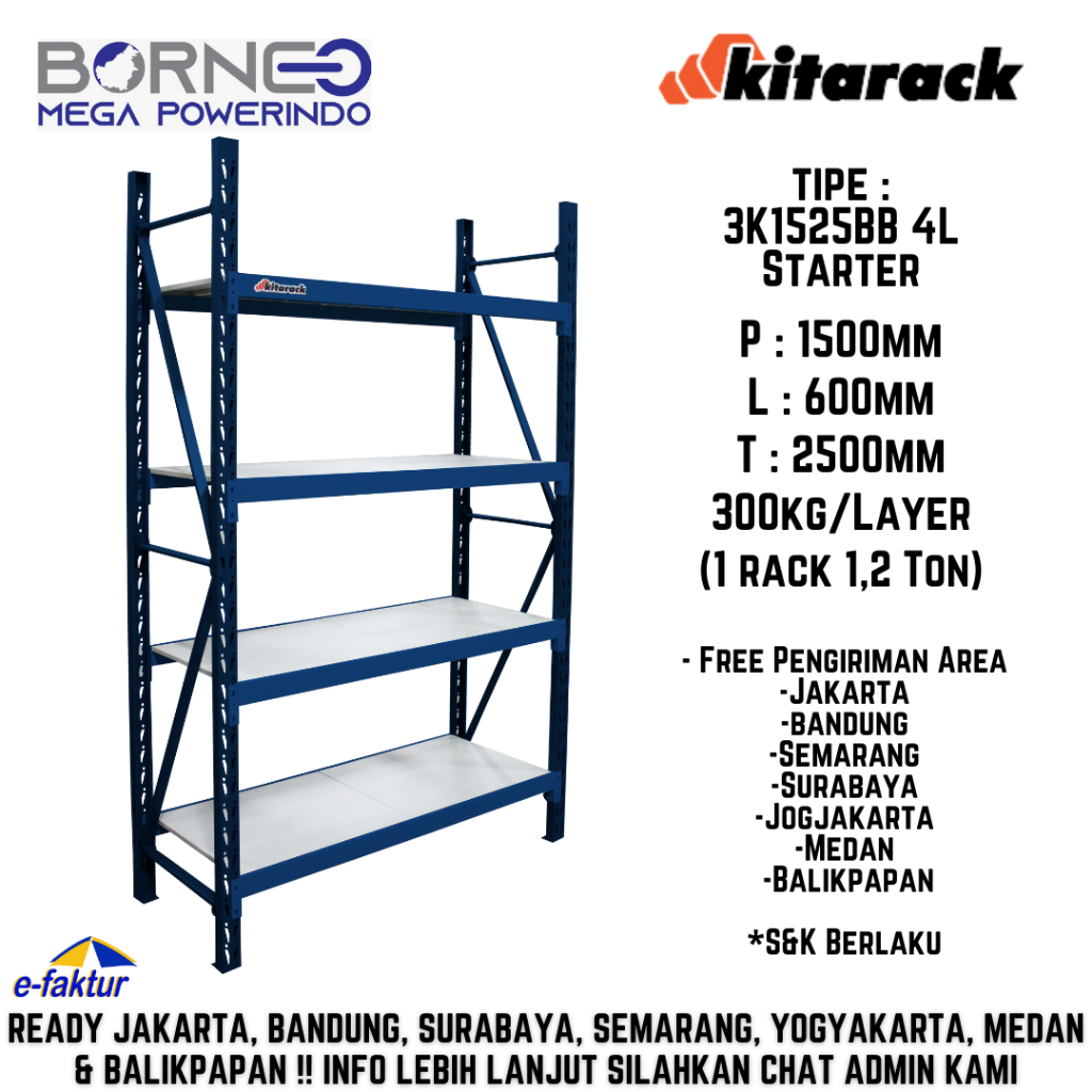 Jual KITARACK WAREHOUSE RACK 3K1525 MEDIUM DUTY 4 LAYER 300KG/LAYER ...