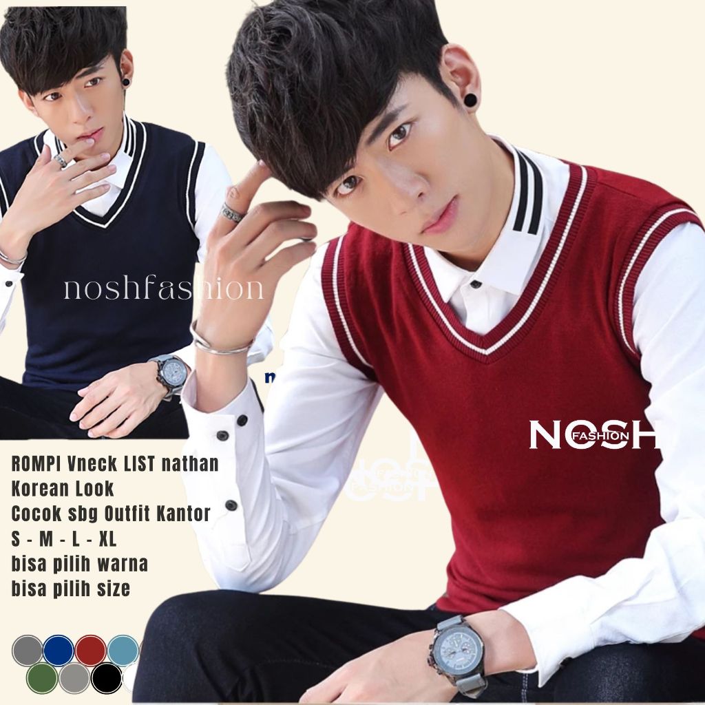 Jual Rompi Pria Rajut Knit Vest Vneck Variasi List Nath / Vest Knitting
