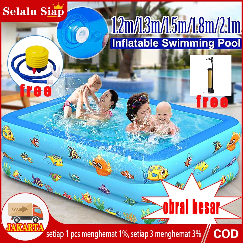 Jual kolam renang anak jumbo 2.1m+Pompa petak karet bahan tebal 2.1M