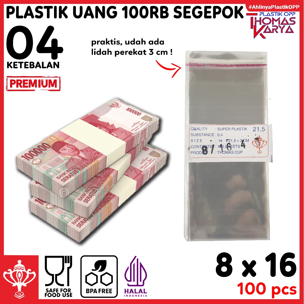 Jual Plastik Uang 100 Lembar isi 100 Kantong OPP Bening Ukuran 8x16 ...
