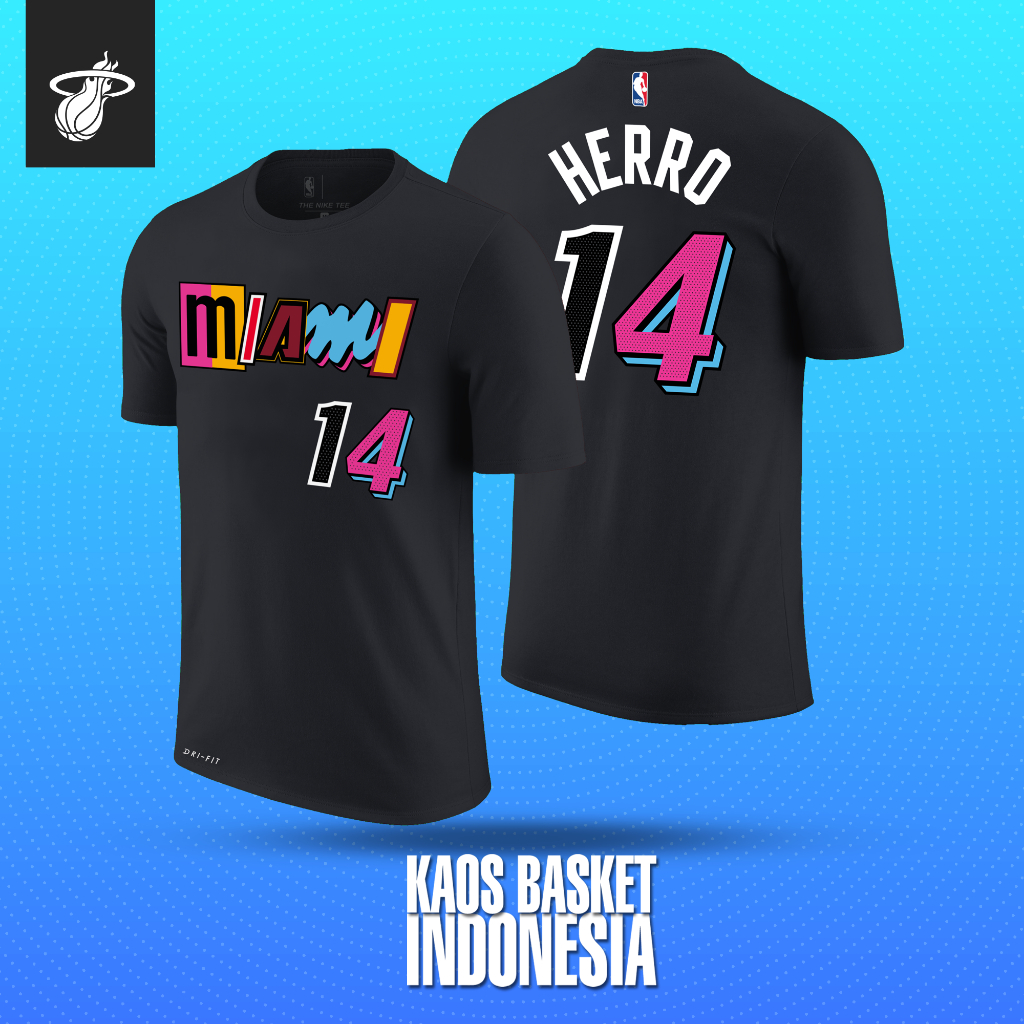 Baju Basket Pria Wanita NBA T shirt basket Kaos Miami Heat No 14 HERRO Kaos  NBA Tshirt Basketball