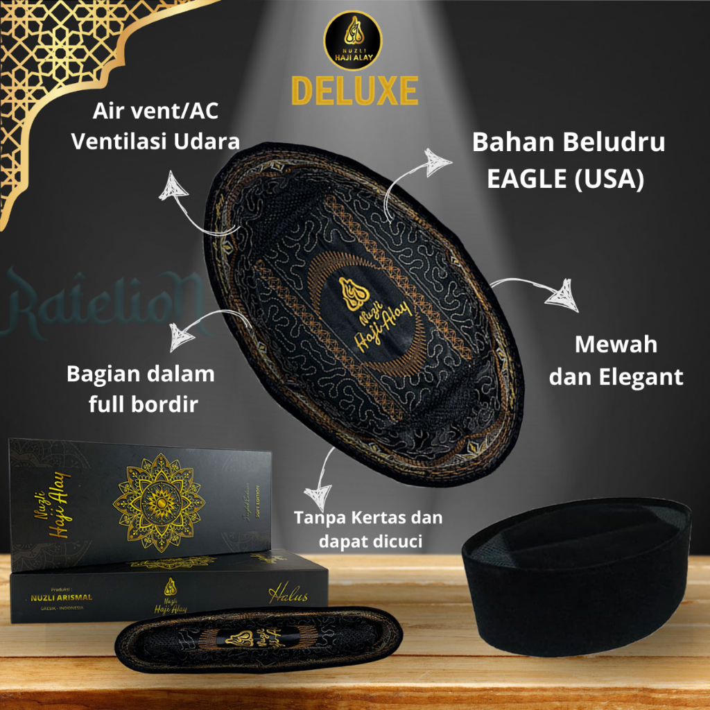 Peci Songkok HAJI ALAY DELUXE AC, Non AC Tinggi 7 8 9 10 Cm Original Hitam Polos Pria Ukuran Dewasa Anak Jumbo Kopiah Nasional Kopyah Premium Besar Kopeah Item Songko Shalat Laki Laki Sonkok Pendek Ori Big Size