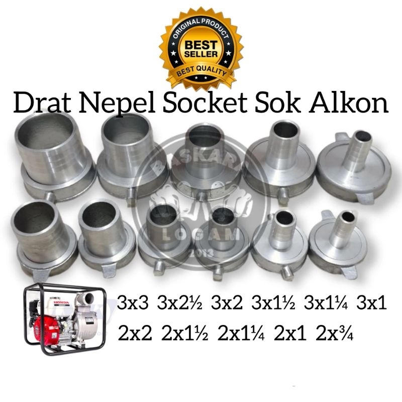 Drat Nepel Mesin Pompa Air Irigasi Sok Alkon Soket Aluminium Diameter 3inci 2inci 1inci Semua Ukuran