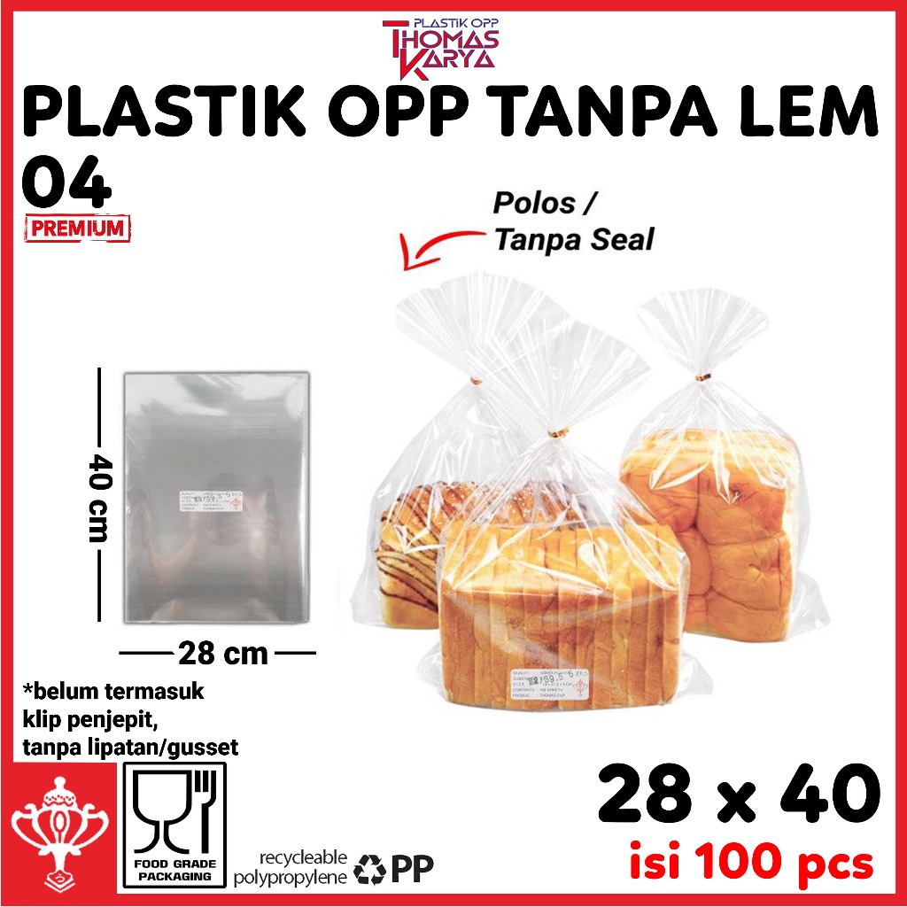 Jual Plastik Roti Tawar 28x40 isi 100 OPP Tanpa Lem Bening Kemasan ...