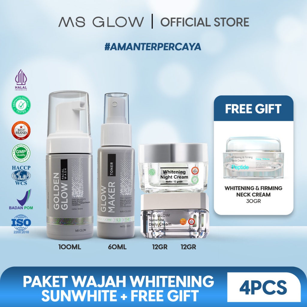 Jual MS GLOW - PAKET WAJAH WHITENING SUNWHITE - 750 GR + NECK CREAM ...