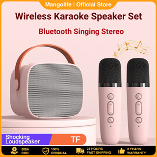 【COD】Speaker Bluetooth Karaoke 2 Mic Set Salon Bluetooth bt Speaker karoke With Microphone 3D Stereo Amplifier Party Wireless Mini Speaker