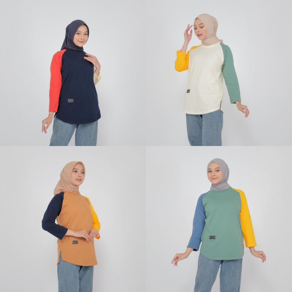 Jual Kaos Raglan Kombinasi 3 WARNA Tangan 7/8 Wanita Premium Quality ...