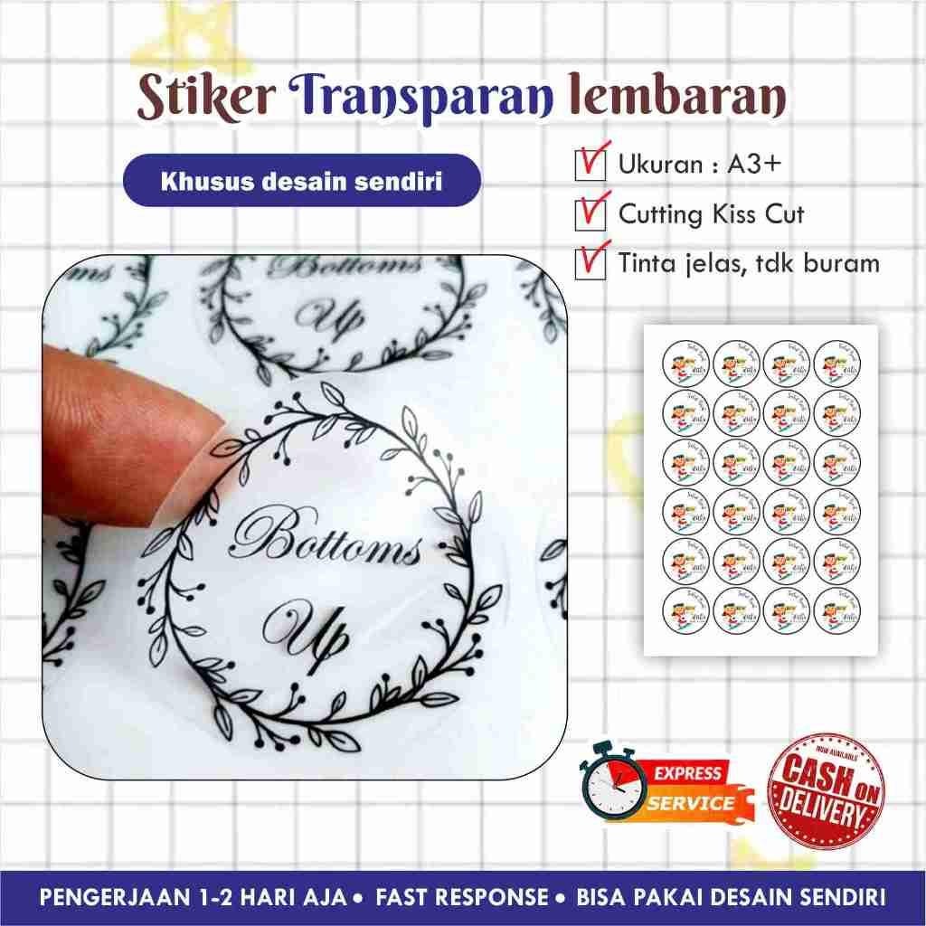 Jual Stiker Transparan Bulat Cutting Kiss Cut Lembaran Desain Sndr