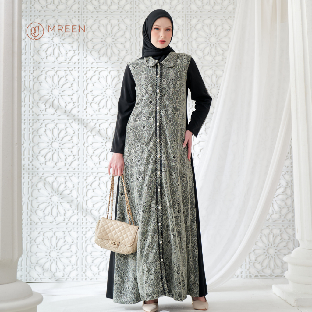 Jual MREEN - Akira Dress Brukat / Arabian Crepe Brukat Chantili Hitam ...