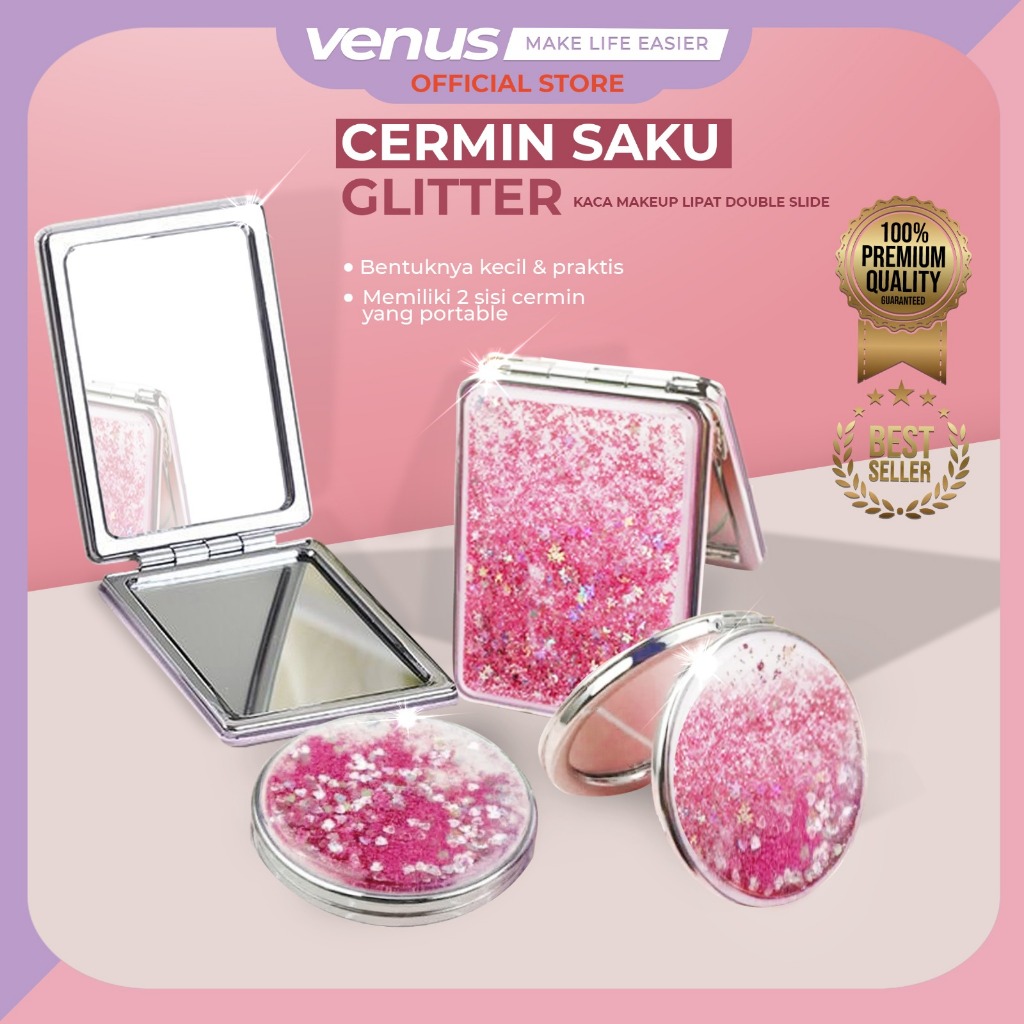 Jual Venusjkt Glitter Cermin Mini Cermin Travel Cermin Saku Kaca Rias Makeup Lipat