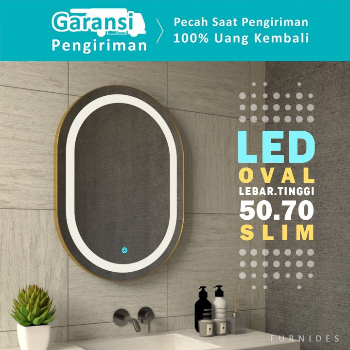 Jual Cermin Rias LED Oval 50x70 Dengan Frame Slim | Shopee Indonesia