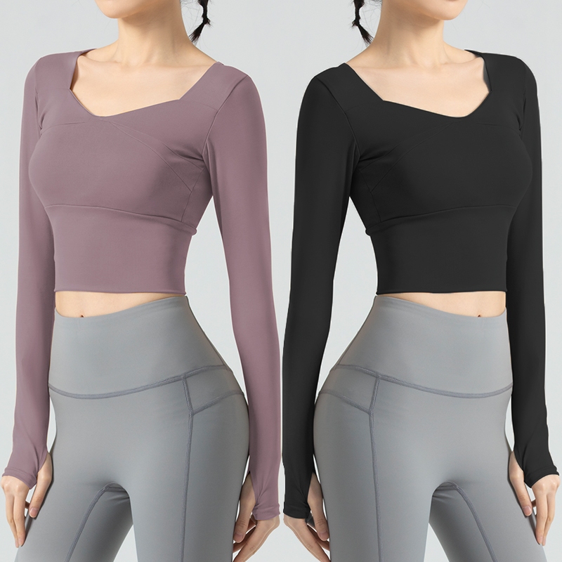 Jual Atasan Yoga Olahraga Wanita Lengan Panjang Crop Top Modis Baju ...