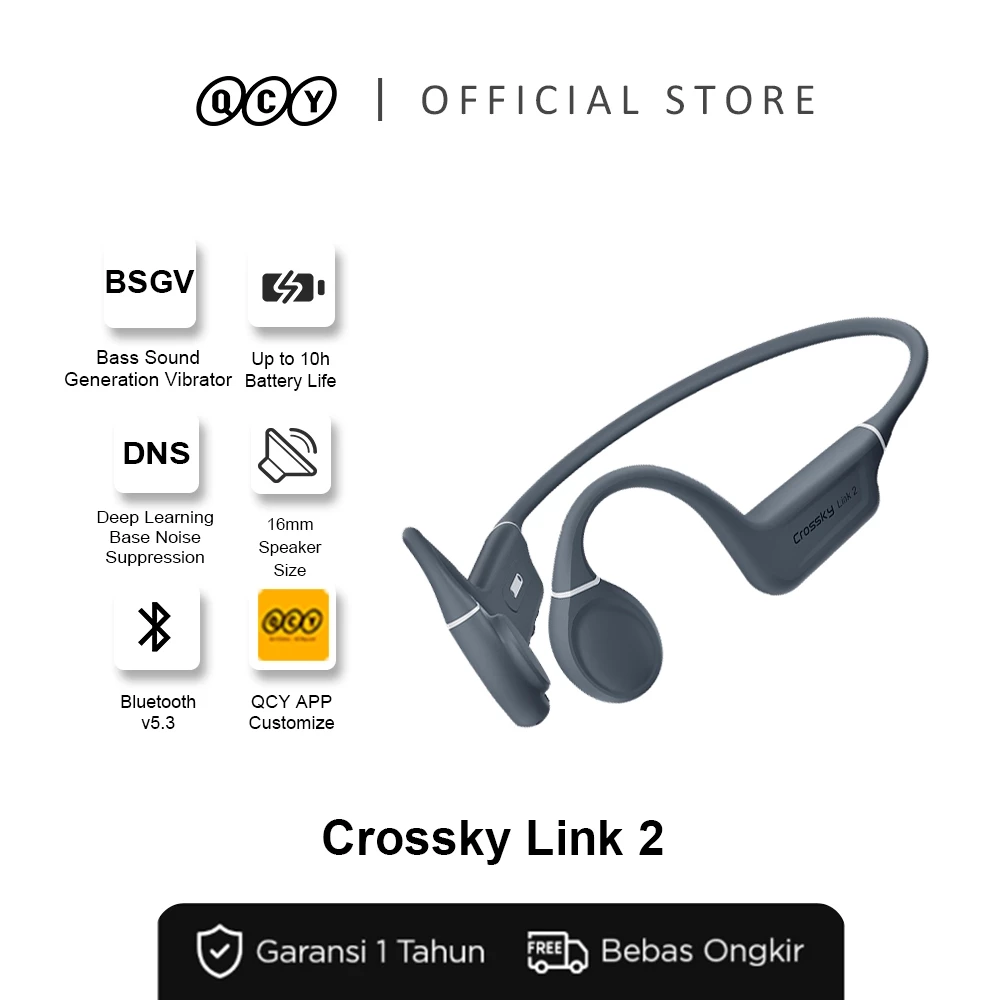 QCY T25 Crossky Link2 Sport Headset | Bone Conduction Style | Open-Ear | Bluetooth 5.3 | IPX5 | 8 Jam Playtime | Mic ENC