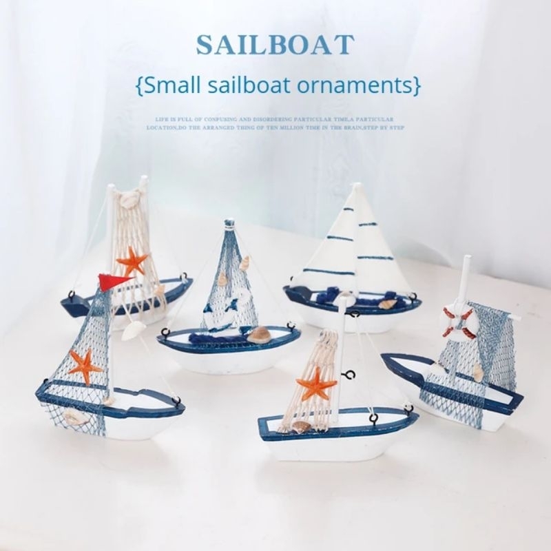 Jual DIY Sailboat Mediterania Style Wooden Sailing Miniatur Kapal Layar