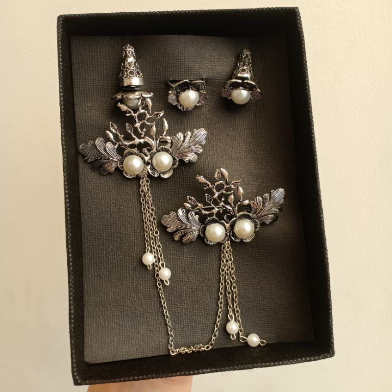 Jual Set Bros Alpaka Bakar Peniti Rambat Ranting Mutiara | Shopee Indonesia