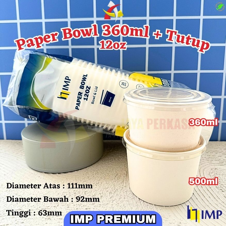 Jual [IMP Premium] Paper Bowl 360ml + Tutup / Paper Bowl 12 Oz ...
