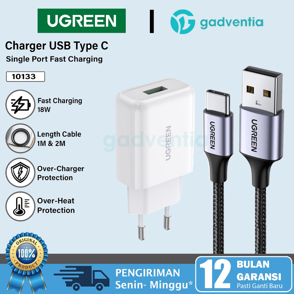 UGREEN Charger USB Type C 18 Watt 18w Fast Charging untuk Android Samsung  Xiaomi Oppo