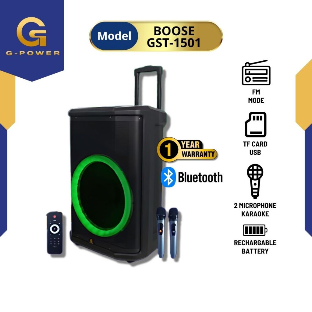 Jual G-POWER Speaker Bluetooth Gst-1501 Boose Portable 15 inci Speaker ...