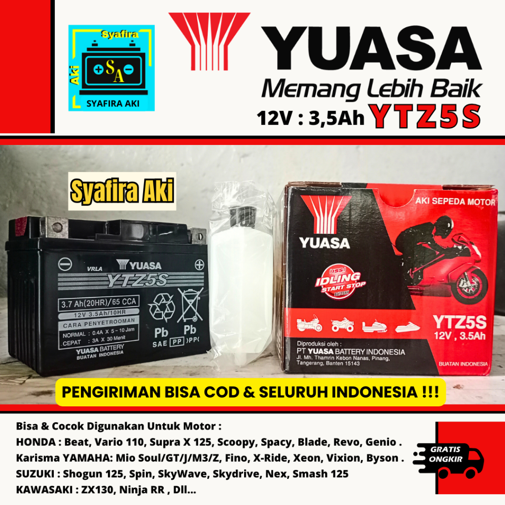 AKI MOTOR VARIO 110, SCOOPY, BEAT, NINJA RR, FINO, HAYATE, NEX YUASA YTZ5S 3,5Ah