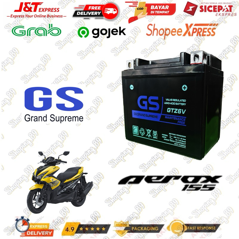 Jual AKI MOTOR AEROX 155 GTZ6V 12volt 6Ah Grand Supreme | Shopee Indonesia