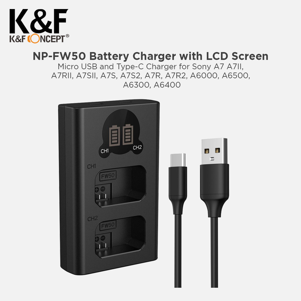 Chargeur 3 Slots NP-FW50 Avec Écran LCD – Compatible Sony A6400, A6600, ZV-E10, A7, A7II