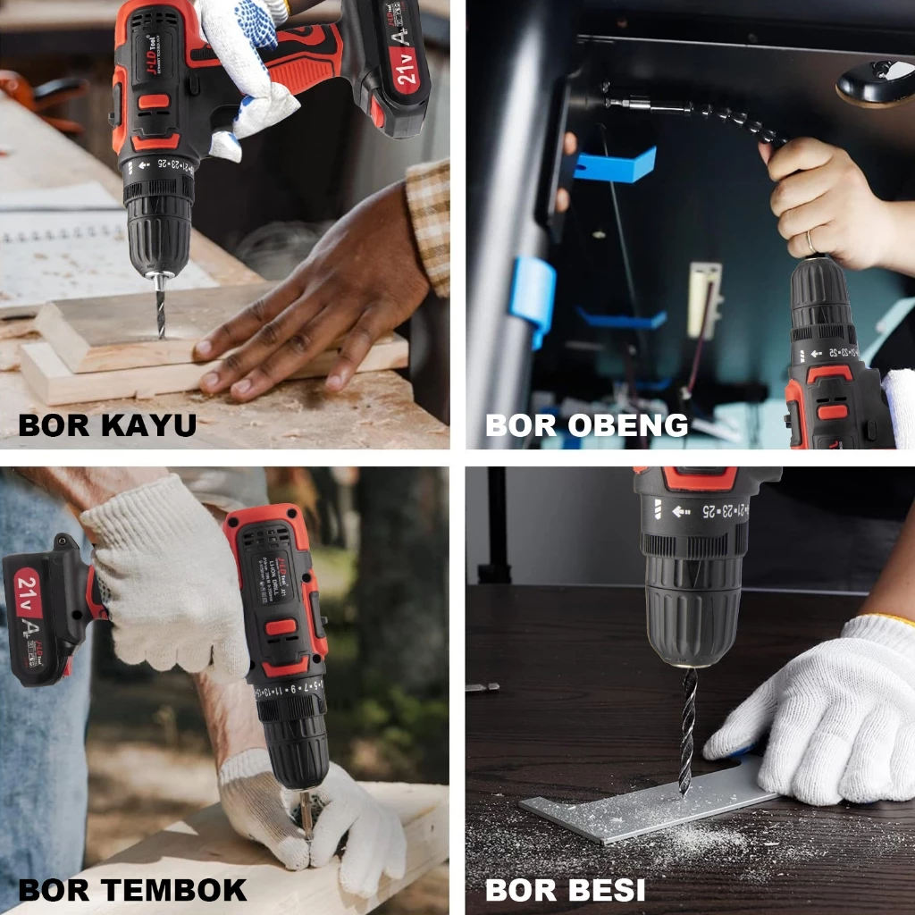 JLD 21V mesin bor baterai set bor cas 10mm bor tangan listrik bor kayu bor tembok bor beton screw driver cordless drill variable speed - foto 1