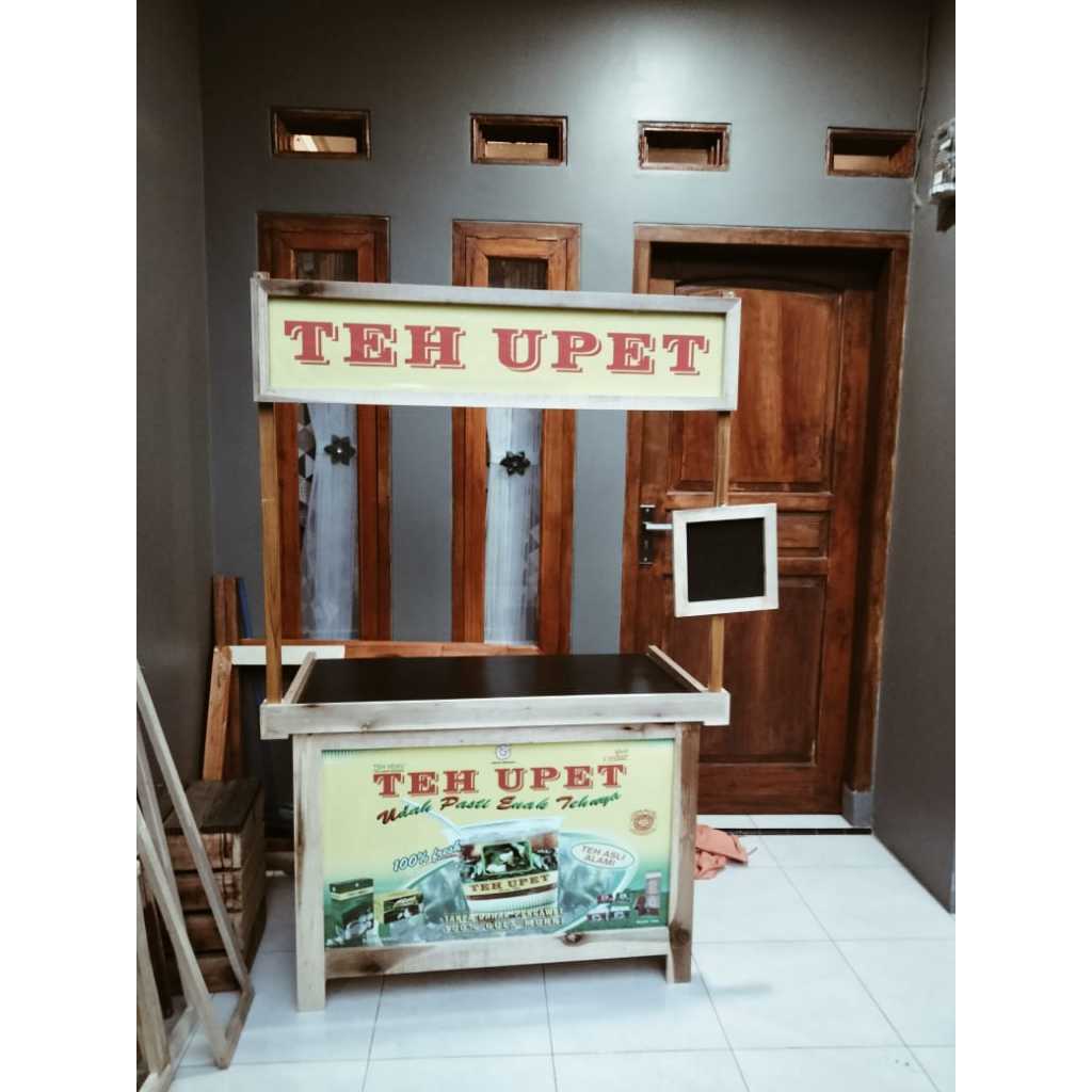 Jual booth kayu portable natural plus desain baner | Shopee Indonesia