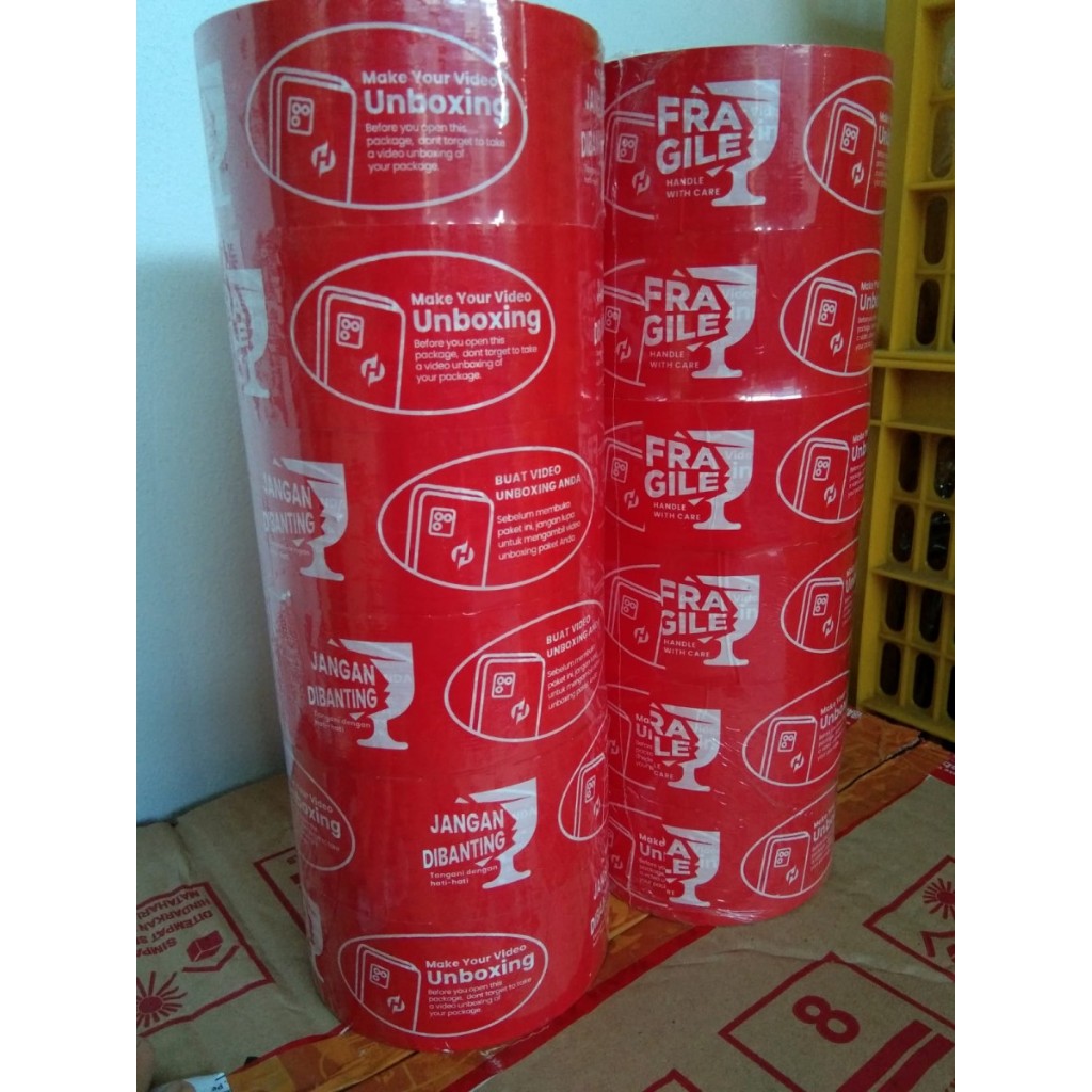 Jual Lakban Fragile Kualitas Bagus/ Lakban Fragile Merah 45MMx90yard ...
