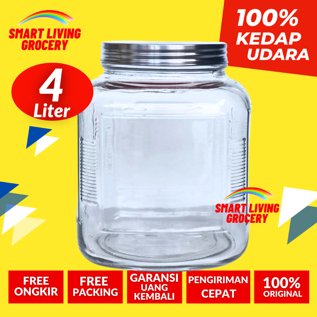 Jual Toples Kaca Kedap Udara Liter Toples Botol Jar Tempat Wadah Penyimpanan Kedap Udara Tutup