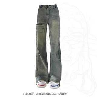 Forteid Celana Jeans Korean Style Ootd |High Waist Loose Black Jeans Cargo Jeans wanita Jeans