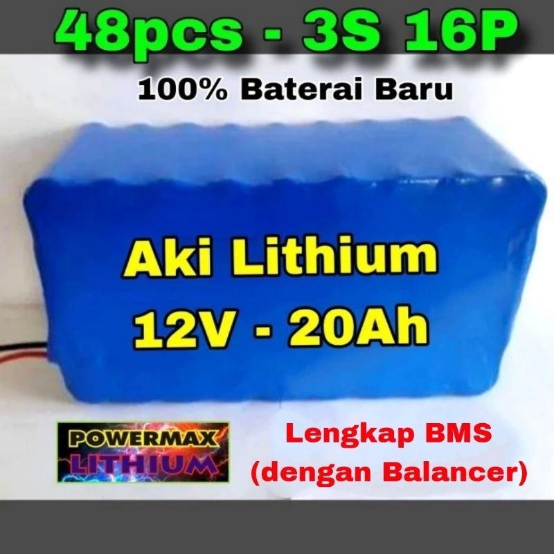 Jual AKI 12V 20AH FULL LITHIUM POWERMAX +BMS 60A Sprayer Sepeda Motor