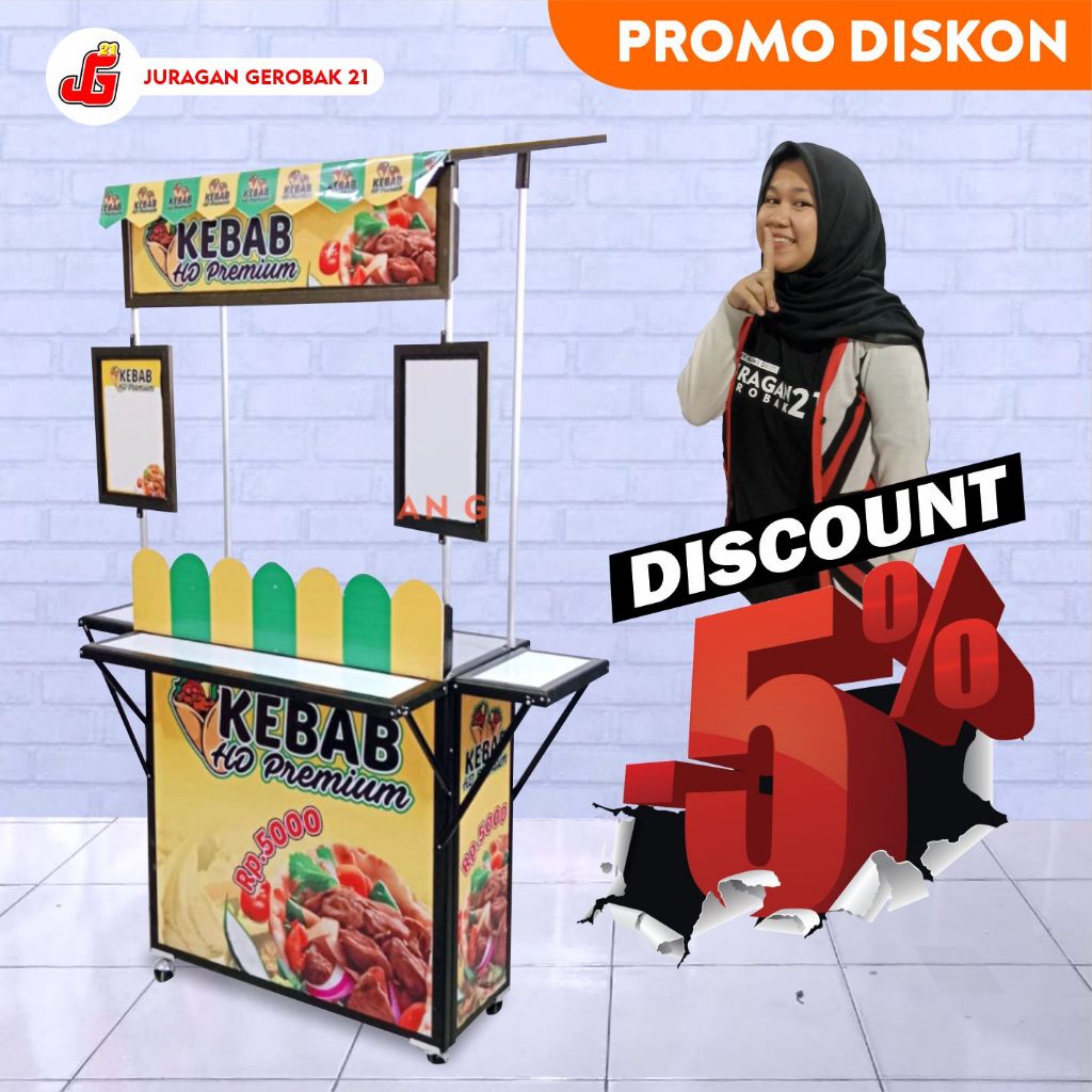 Jual Booth Portable Gerobak Lipat Aluminium Model Spesial Tulang Hitam Meja Lipat Juaalan