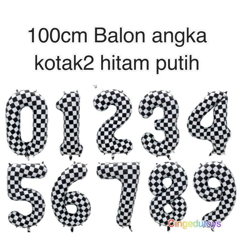 Jual Balon angka Jumbo Racing Hitam putih kotak -kotak 100 cm | Shopee ...