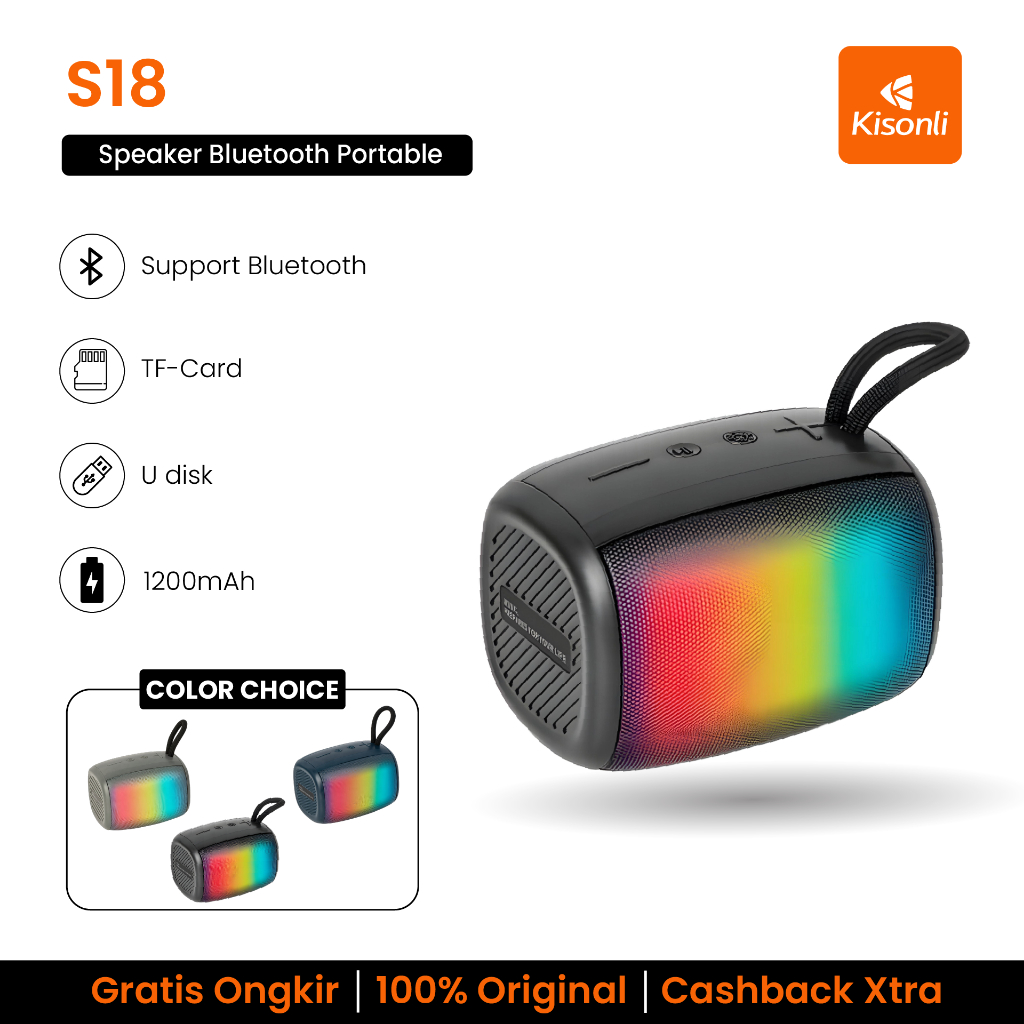 Jual KISONLI Speaker Bluetooth Portable RGB Colorful S18 High Quality ...