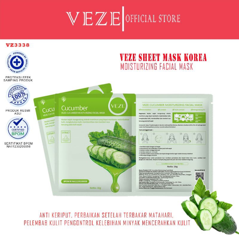 Jual [BPOM] Veze Sheet Mask Korea Masker Wajah Blueberry Aloe Vera