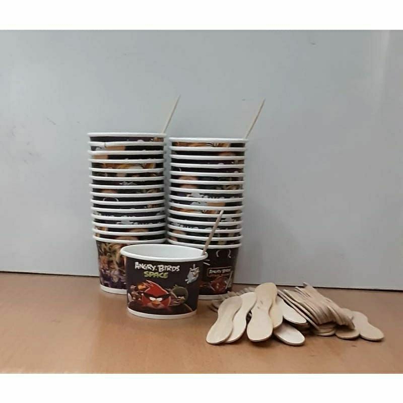 Jual Paper Cup Gelas Es krim Plus Sendok 50Pcs | Shopee Indonesia