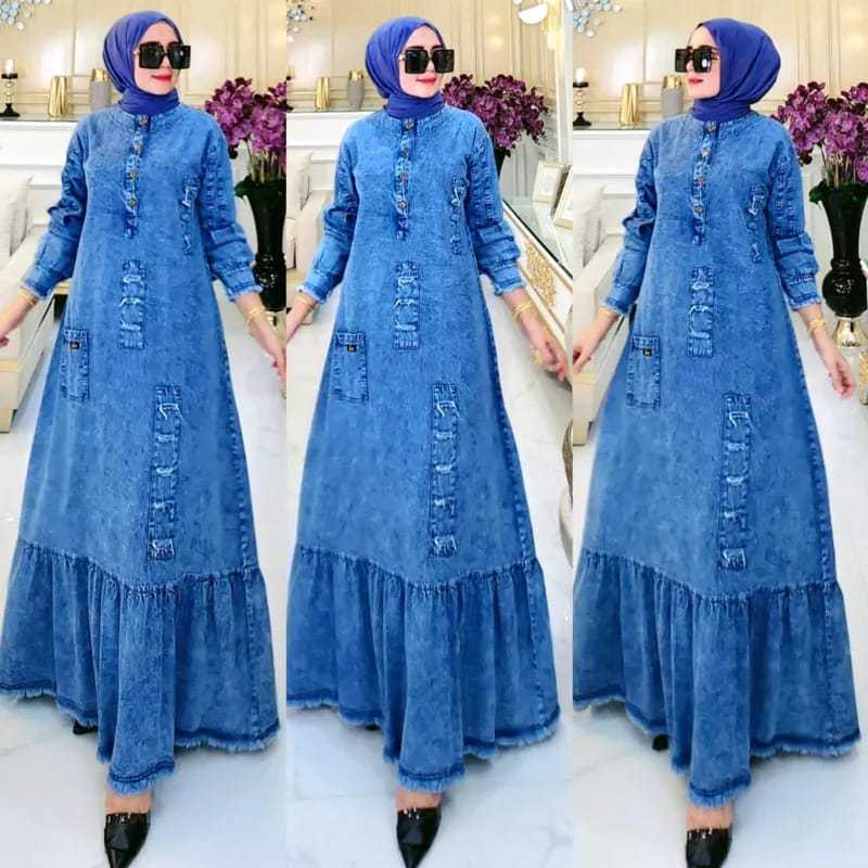 Jual GAMIS JEANS MEWAH TERBARU / Dress Light Snow / Baju Muslim