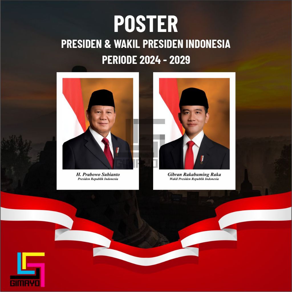 Jual Poster Foto Presiden Prabowo dan Wakil Presiden Gibran Gambar HD