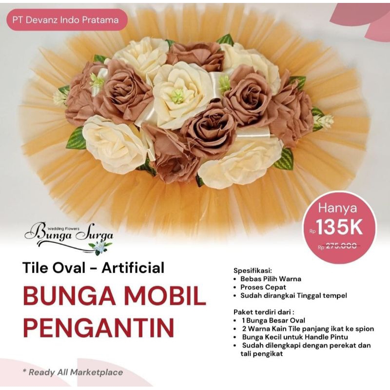 Jual BUNGA MOBIL PENGANTIN OVAL MEWAH / Asesoris Bunga Mobil / BUNGA