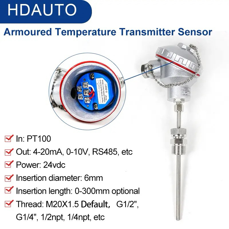 Jual Temperature Transmitter PT100 RTD 0-300c In Line 4-20mA 1/2NPT ...