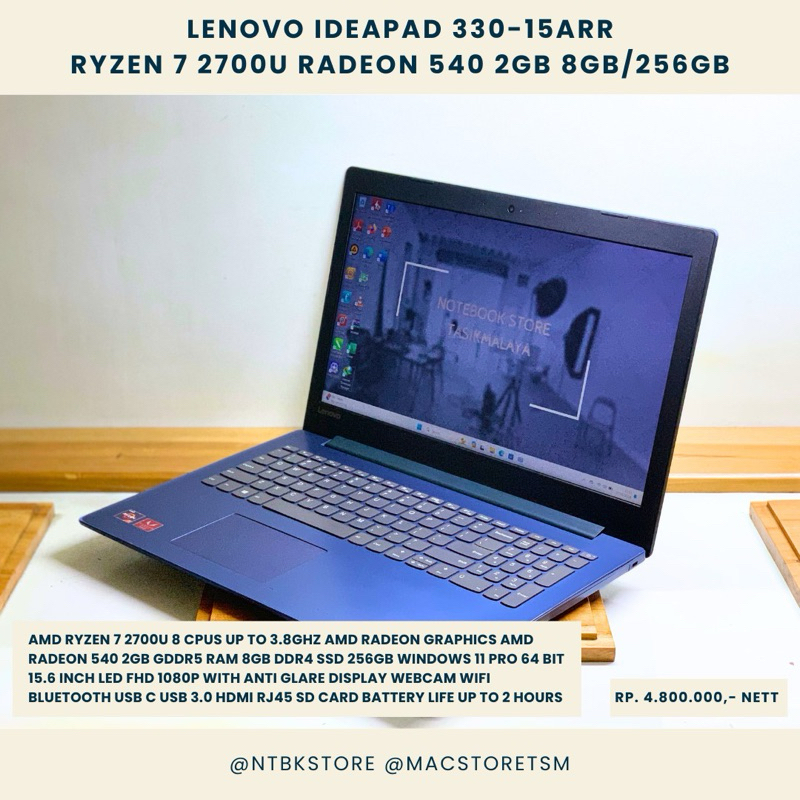 Lenovo Ideapad 330-15ARR ryzen 7 2700U SSD 256GB 8GB 15.6 inc FHD