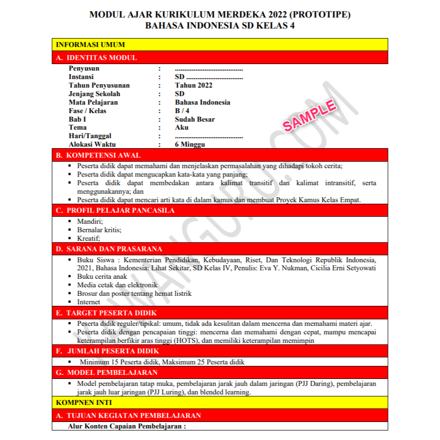 Jual PERANGKAT MODUL AJAR KELAS 4 SD/MI KURIKULUM MERDEKA FASE B REVISI ...