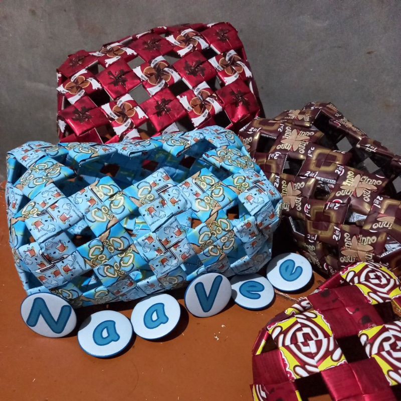 karanganyar solo prakarya tempat tissu tisu tissue dari bungkus kopi limbah daur ulang anyaman