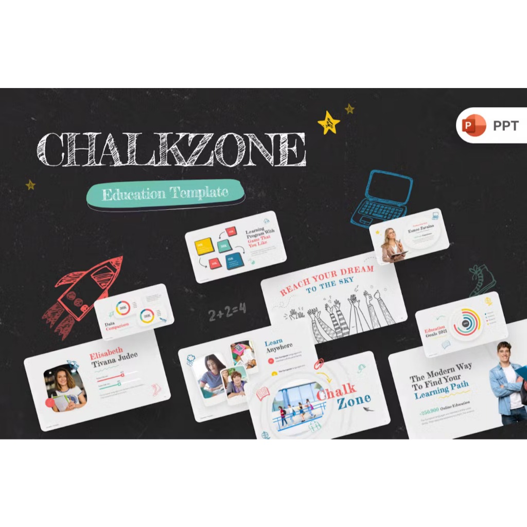Jual Template Presentasi PowerPoint Pendidikan Doodle Chalkzone