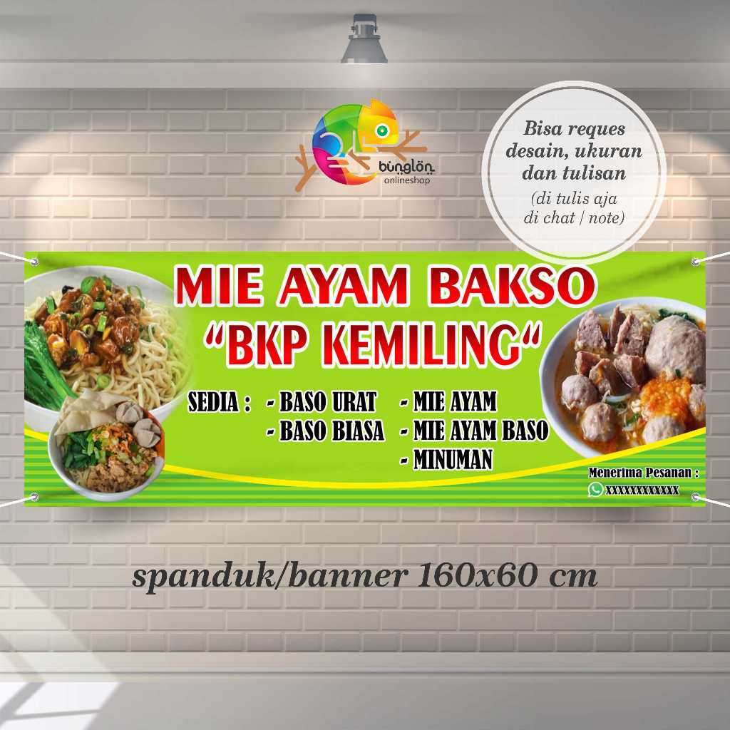 Jual Spanduk Banner Mie Ayam Bakso Free Request Custom Desain | Shopee ...