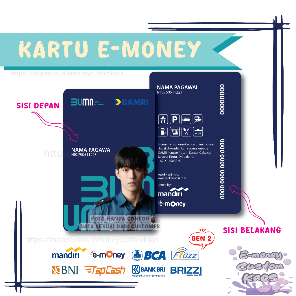 Jual KARTU EMONEY ID CARD DAMRI BUMN ETOLL MANDIRI FLAZZ BCA GEN 2 BNI ...