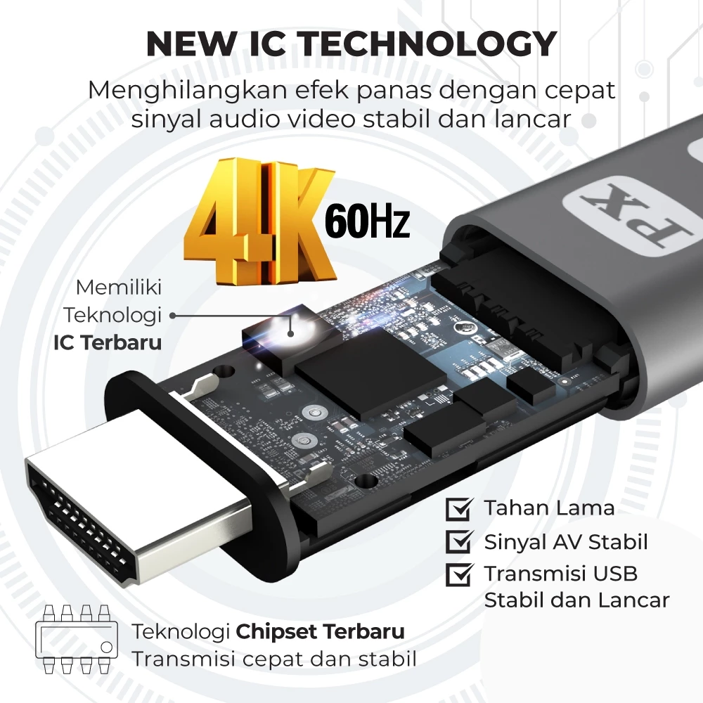 USB Type C 3.1 to HDMI Converter Kabel MHL HP ke TV 4K 1.8M PX MHA-4K60