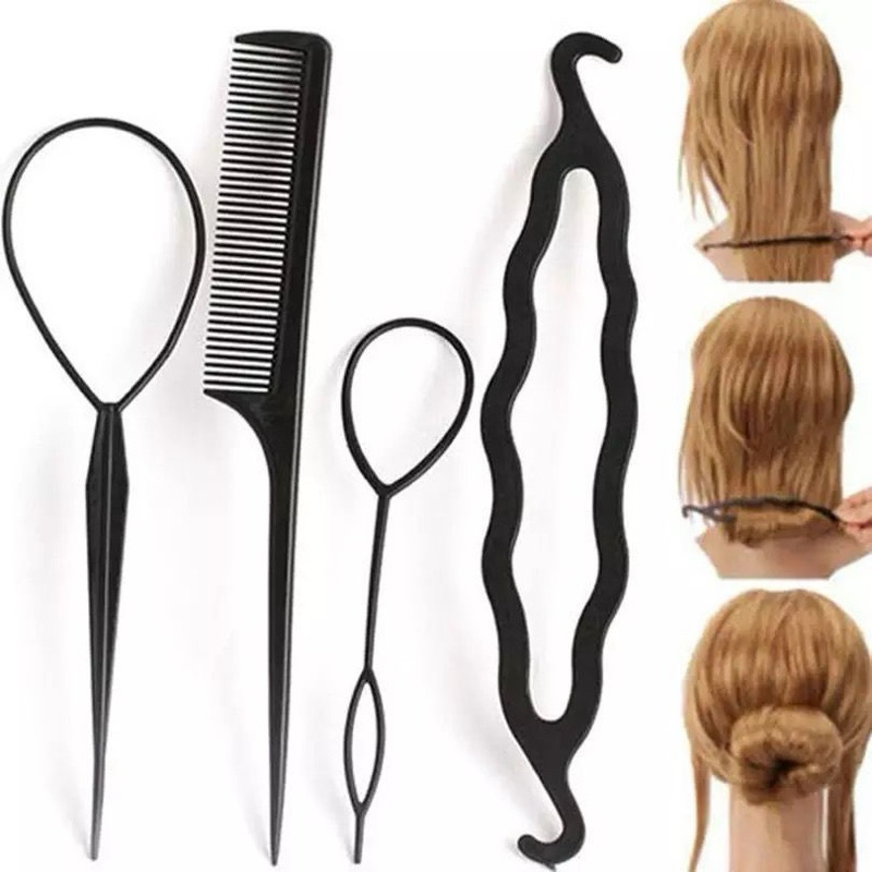 Jual ALAT STYLING RAMBUT 1 SET ISI 4 Alat Styling Rambut Sanggul Penata ...