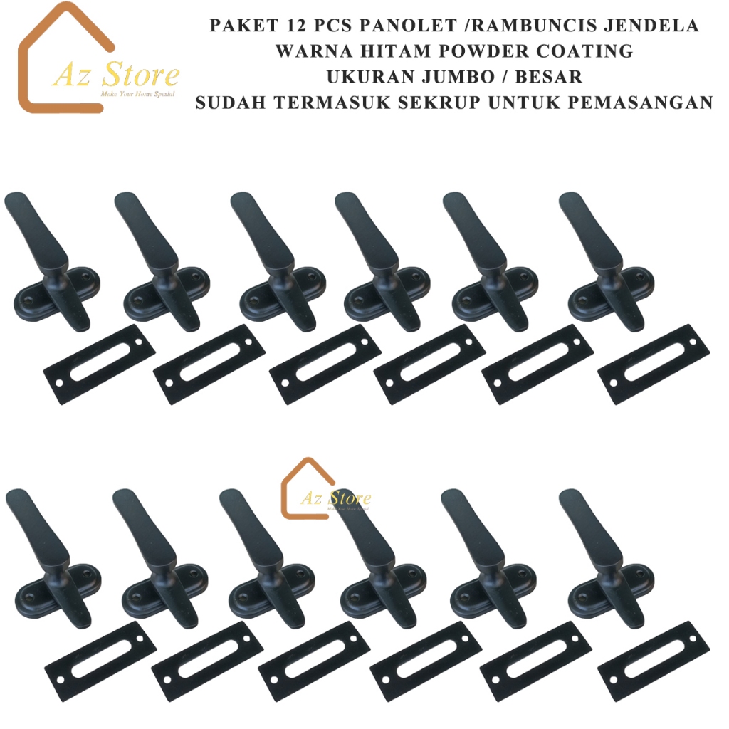 Rambuncis Besar Slot Jendela 12 pcs Original Warna Hitam Silver 10 pcs Panolet Kunci ZInc Alloy
